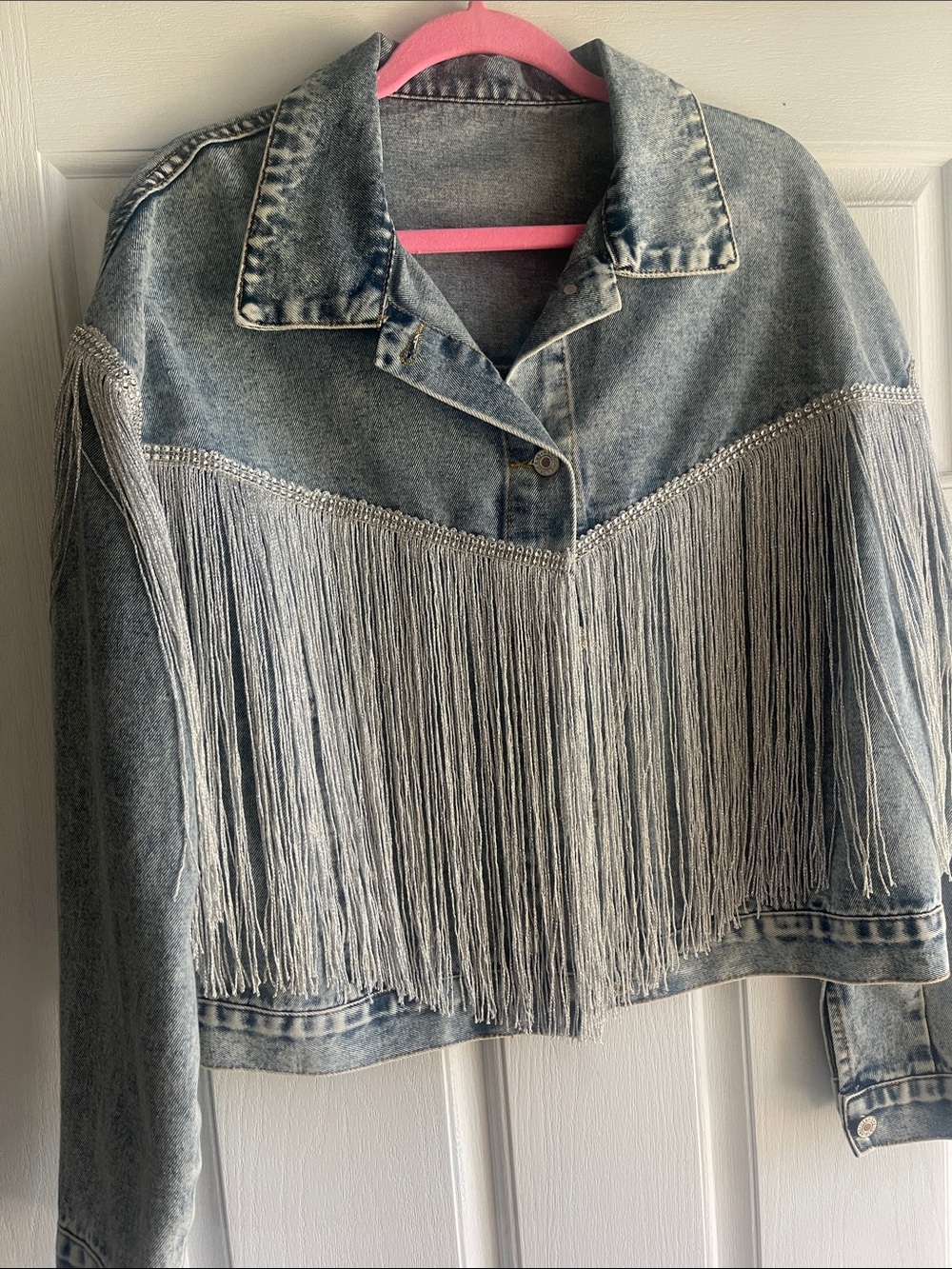 Women's Light Wash Denim Fringe Jacket - Casual Western Style
